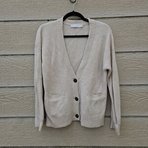 Jonathan Simkhai Estela Wool Cashmere Blend Ribbed Cardigan beige XS